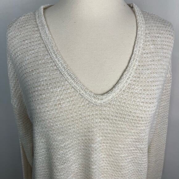 SADIE & SAGE | Cream Oversized Knit V-Neck Lightweight Sweater | Women's Small - Picture 2 of 8